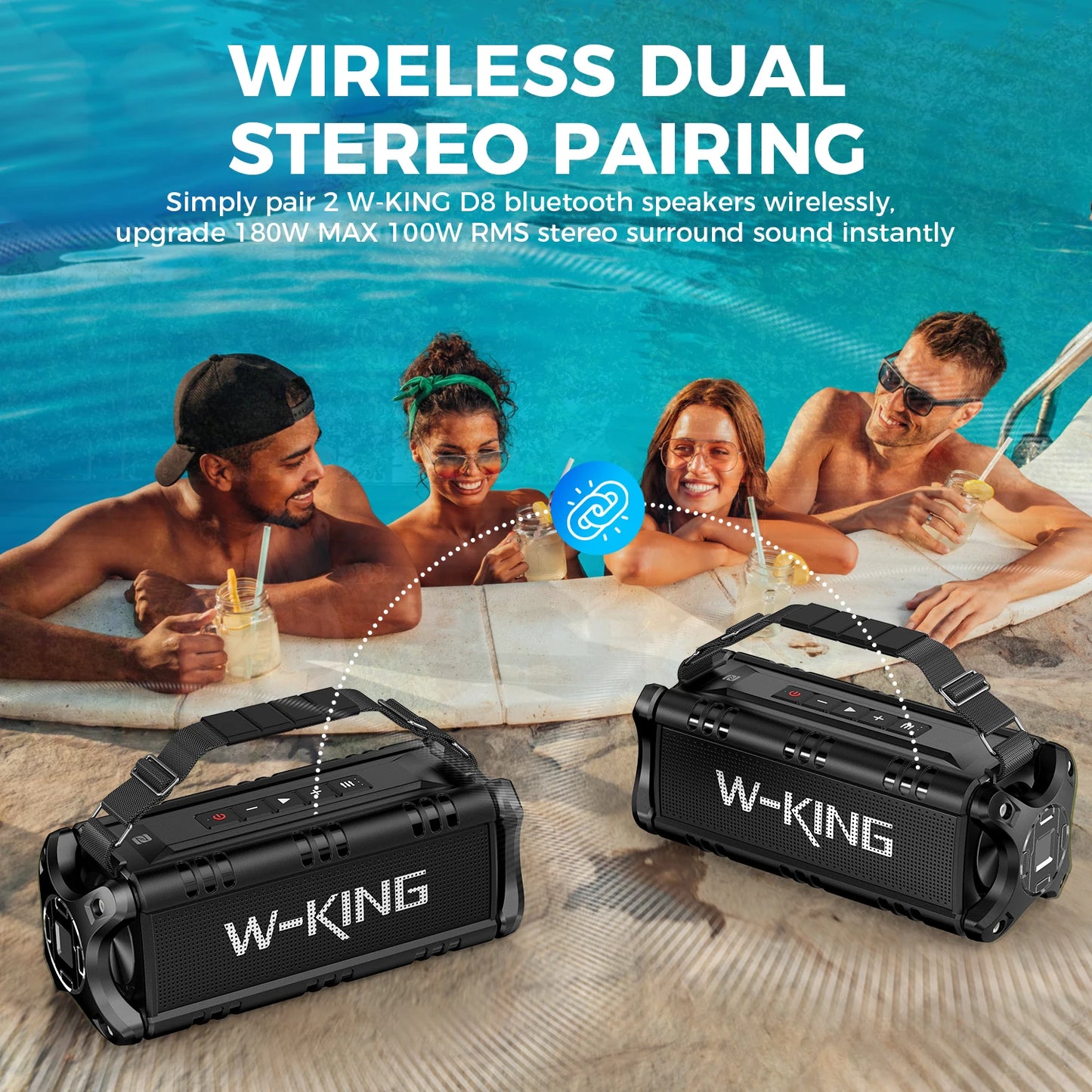 W-KING D8 Bluetooth Speaker, 50W RMS IPX6 Waterproof Loud Speakers Bluetooth Wireless, Large Outdoor Portable Party Box for Home, Outdoor, Beach, Swimming Pool