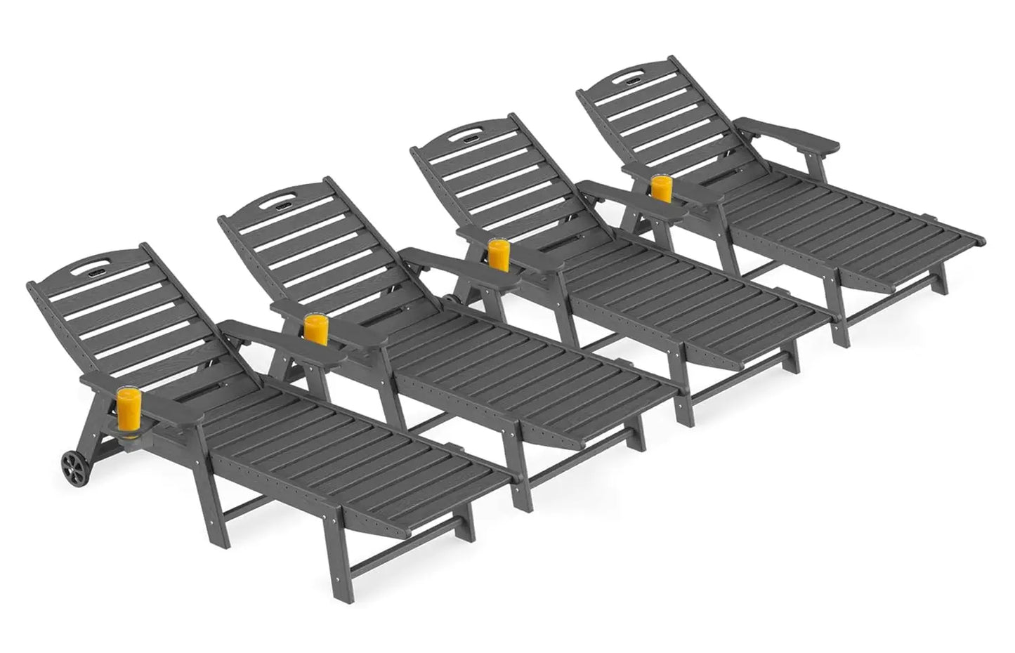 Outdoor Lounge Chair Set of 4, All Weather Patio Chaise Lounge Chairs for Outside, HDPE Chair with Rolling Wheels &, Customized