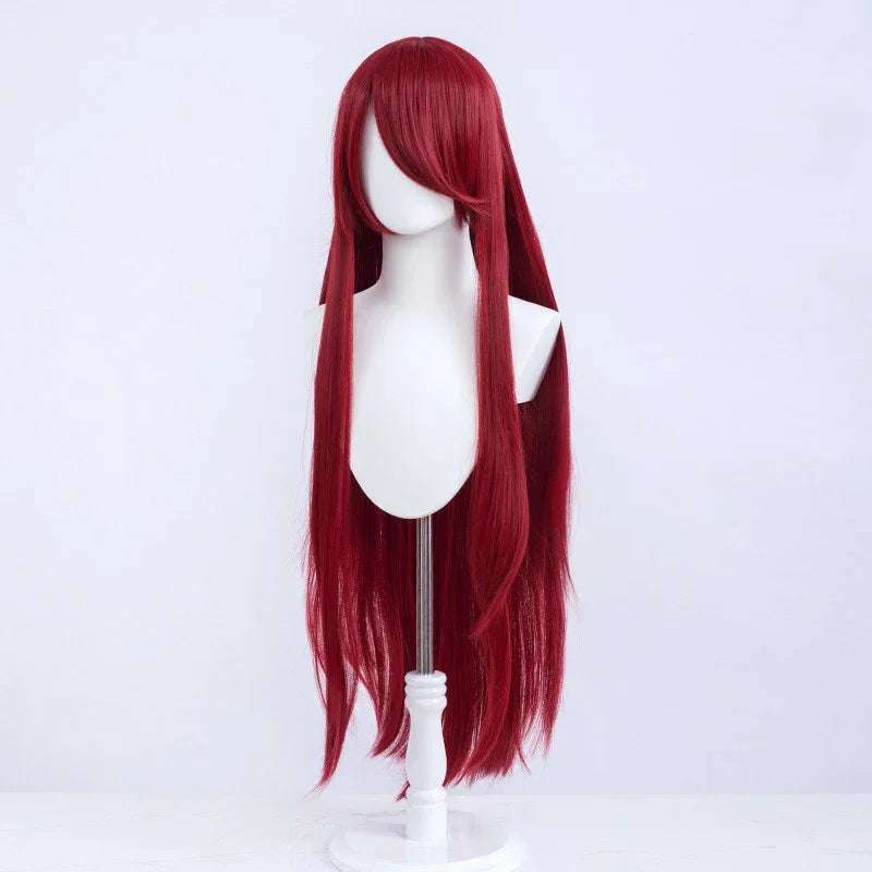 100cm Long Wine Red Uzumaki Kushina Wig Heat Resistant Full Bangs Synthetic Hair Wig