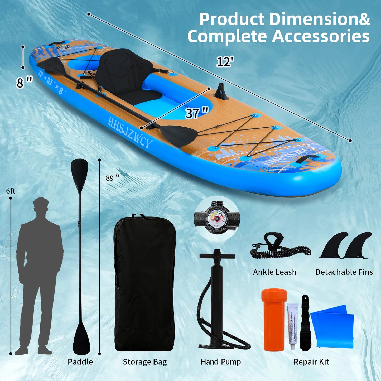 Inflatable Kayak with Detachable Seat, 12' SUP-Kayak Set Includes Hand Pump/Aluminum Oar/Backpack,for Fishing, Touring