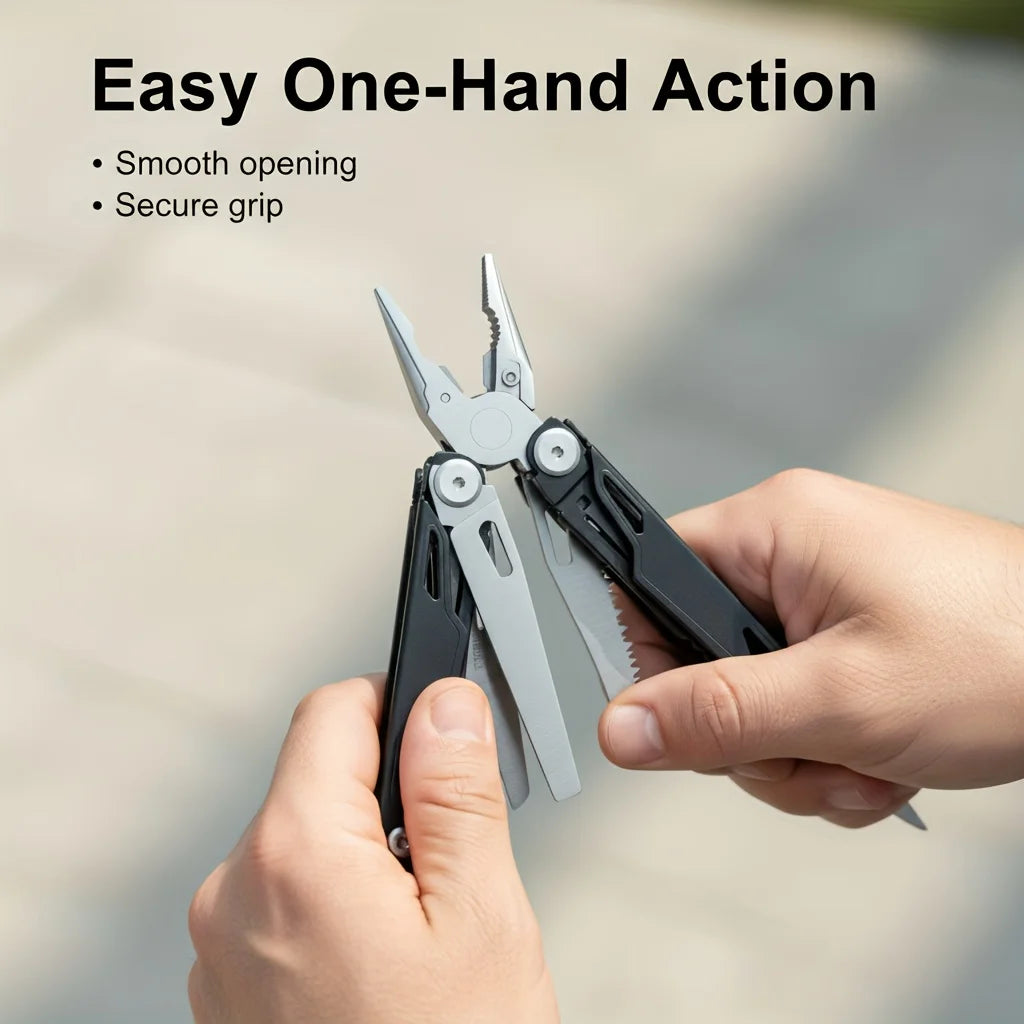 27 in 1 Multitool Pliers - Stainless Steel Survival Tool with Screwdriver/Saw/Spring Scissors for Camping, Fishing, Hiking (Nylon)