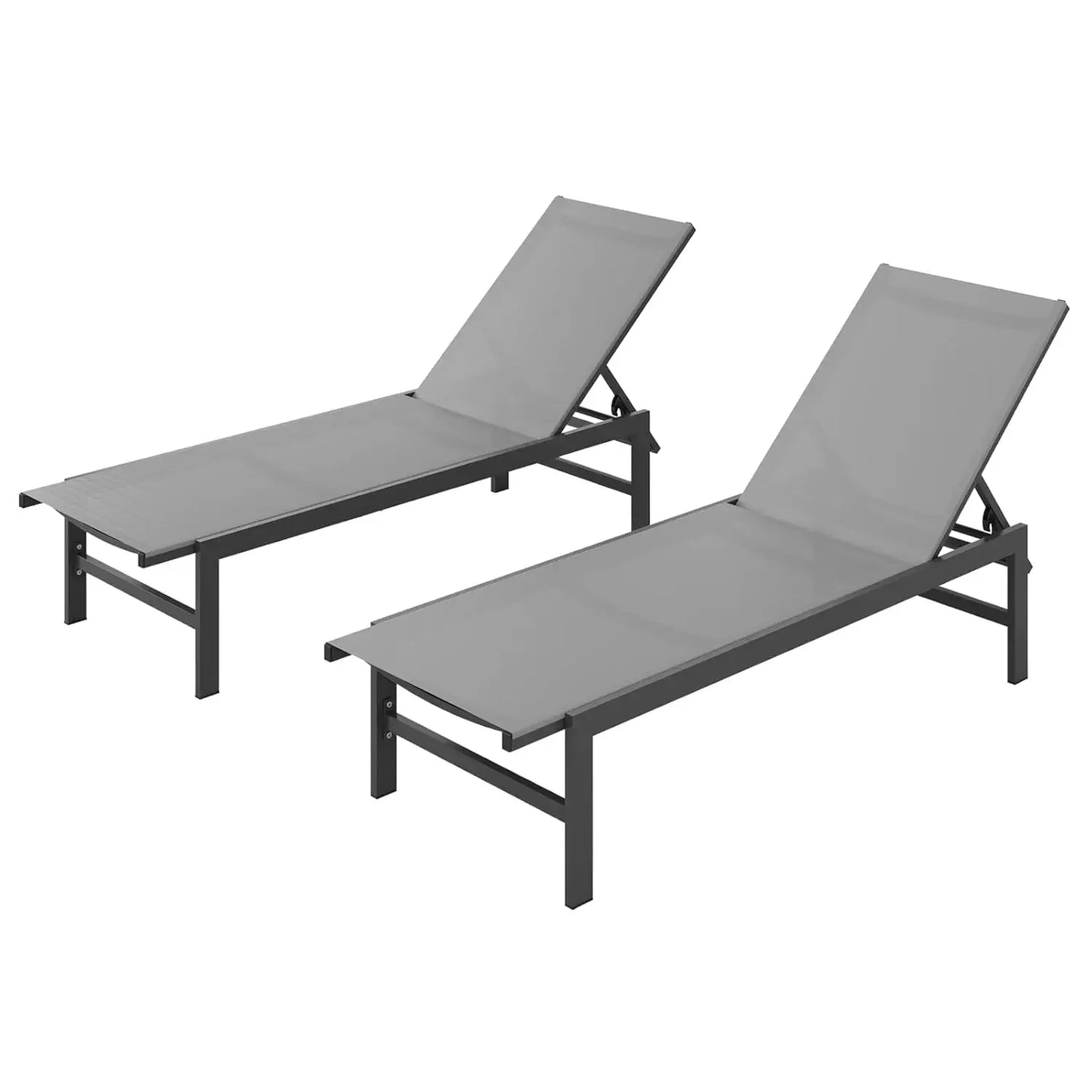 Set of 2 Outdoor Lounge Chairs Aluminum Patio Chaise Lounge with 5-Position Recliner, Pool Lounge Chairs, Customized