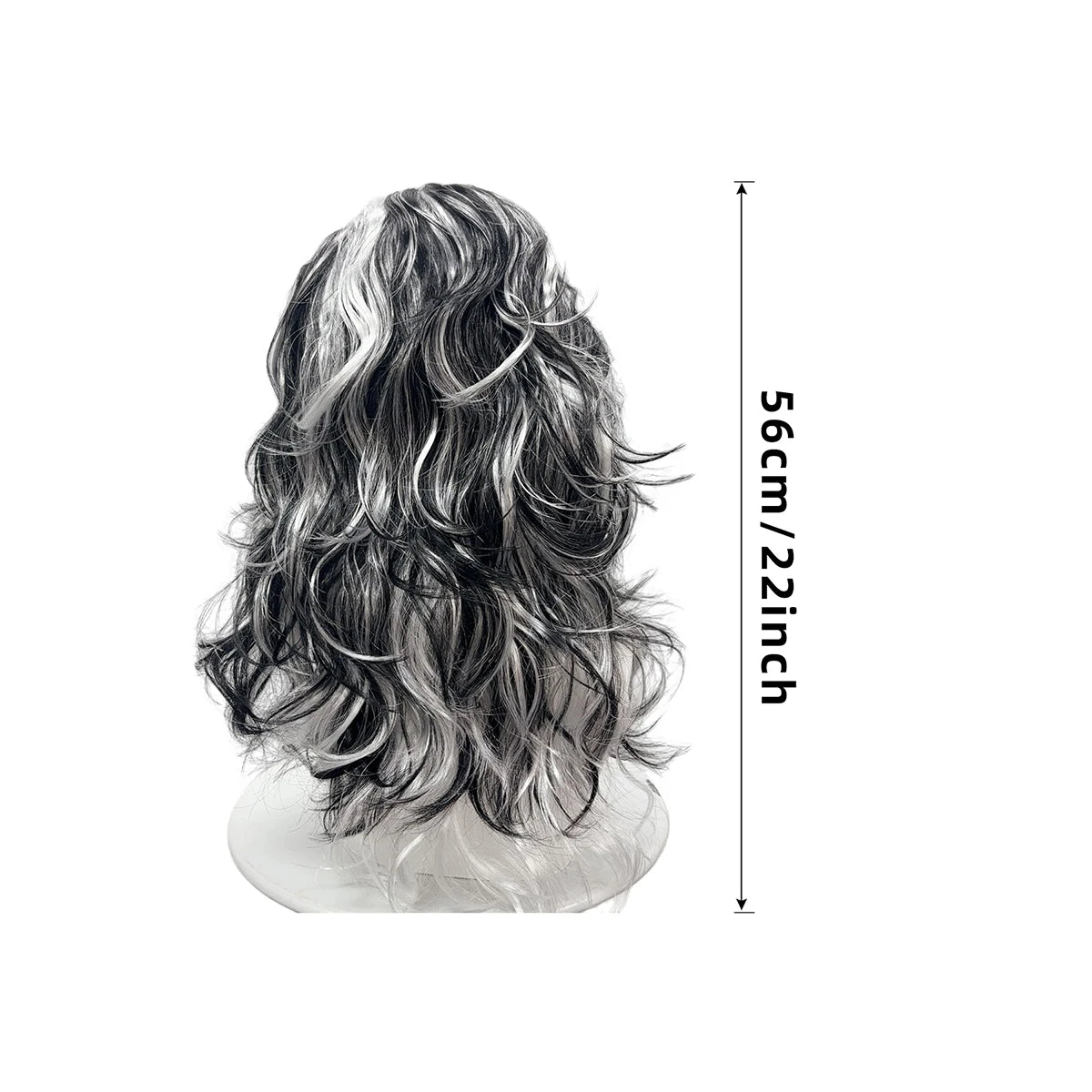 Black Silver White Highlights Premium Synthetic Fiber Long Curly Wig Big Waves Fluffy Voluminous Messy Layered Hair with Bangs Side Part Heat Resistant Adjustable Cap for  Cosplay Party Halloween Costume Role Play Stage Show