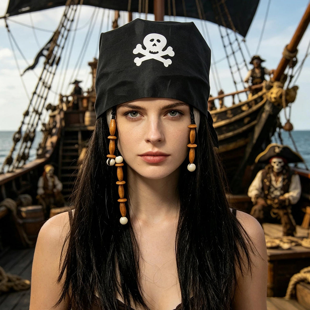 Women Halloween Pirate Print-Bandana-Straight With-Skull-Print Headpiece Party Accessories Wig Straight Straight Cosplay