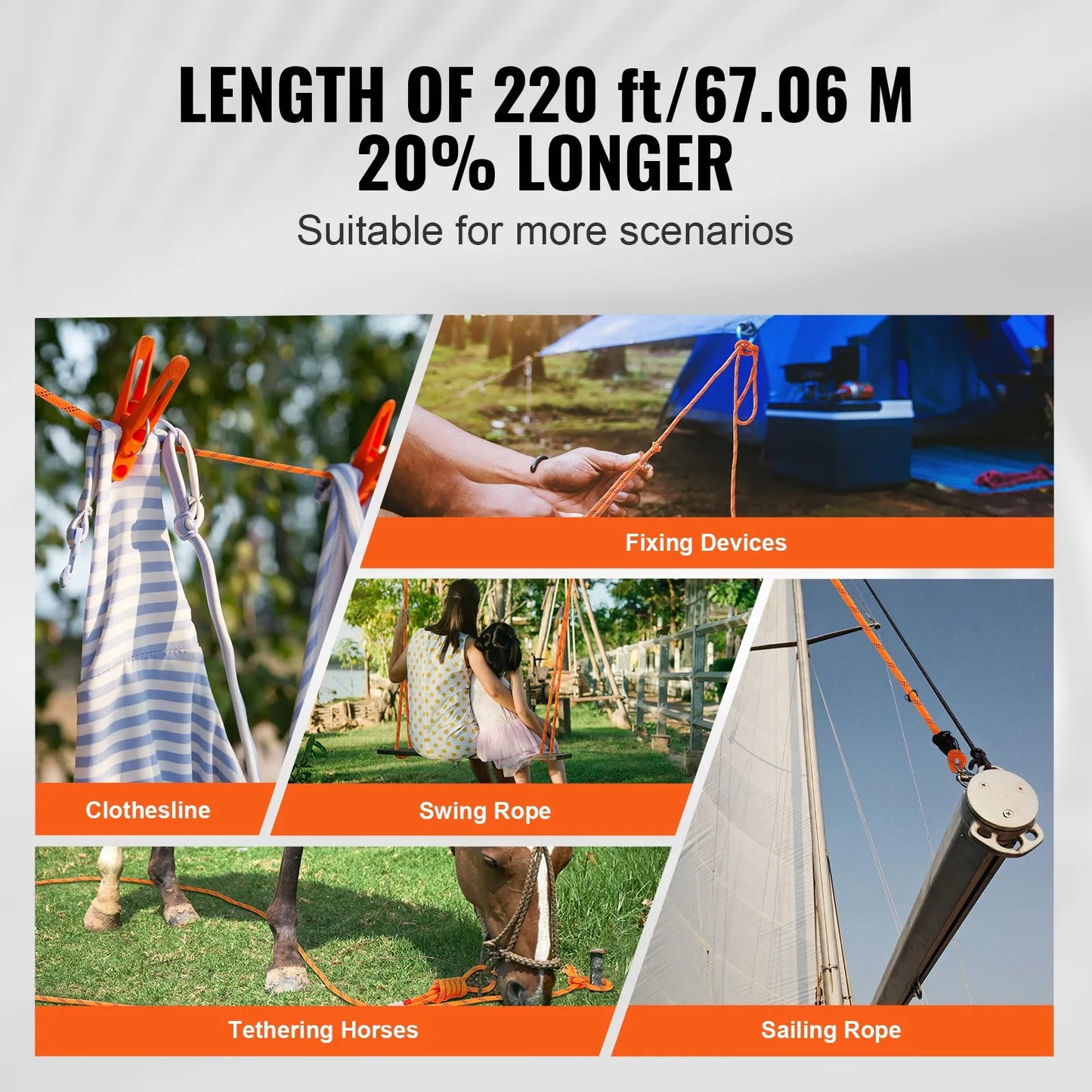 8000 lbs Arborist Tree Climbing Rope 1/2" x 220' Polyester 48-Strand