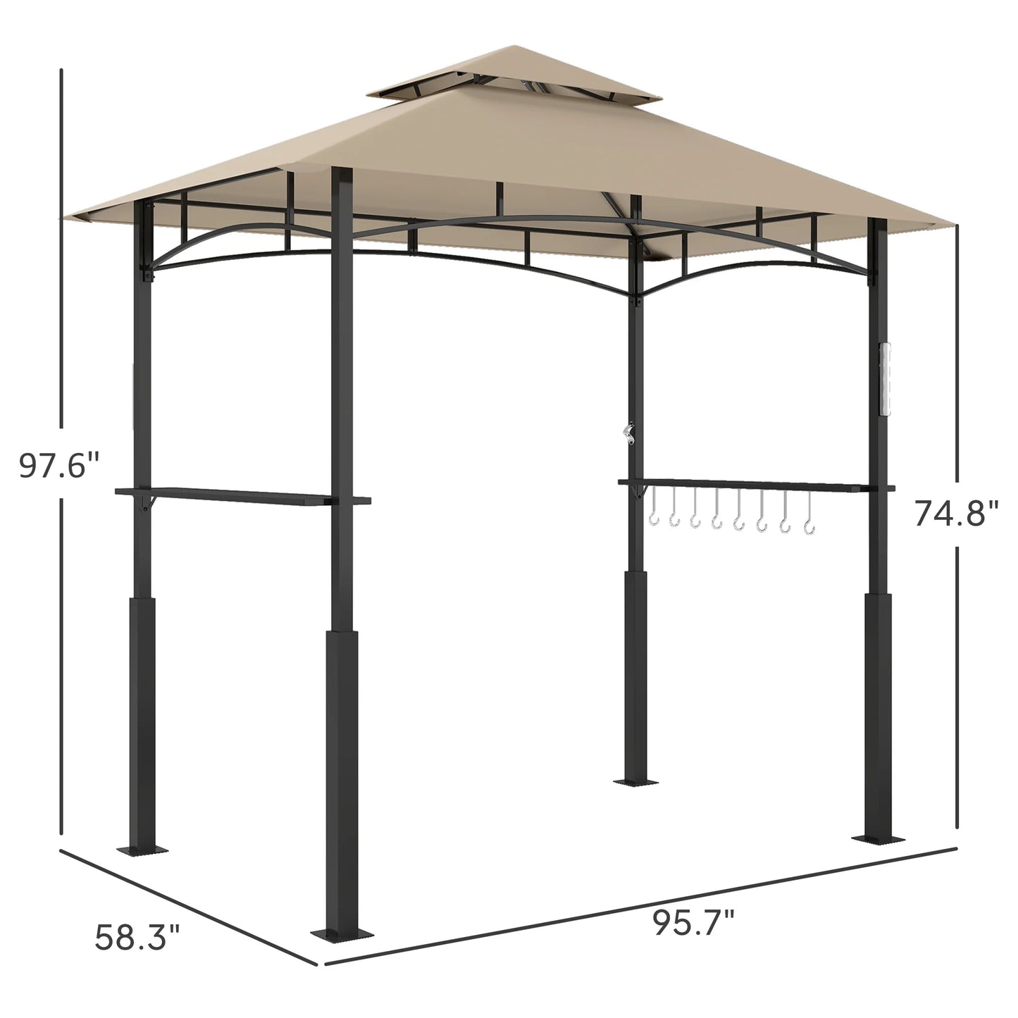 8' X 5' Grill Gazebo, 2-Tier Outdoor Bbq Gazebo, Khaki
