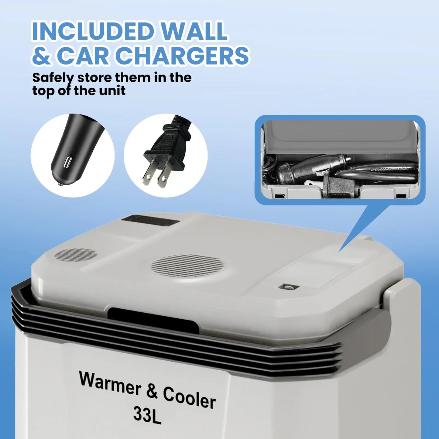 Portable 35QT Plug In Electric Cooler Warmer, 12V/110V Car Travel Cooler With Locking Handle For Camping Beach Picnic Food Home