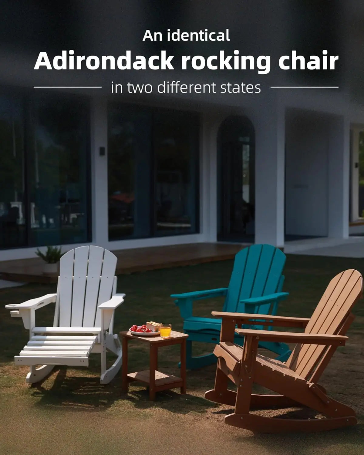 Folding Adirondack Rocking Chair Set of 2,4-in-1 Multifunctional Patio Chairs with Retractable Ottoman, Outdoor, Customized