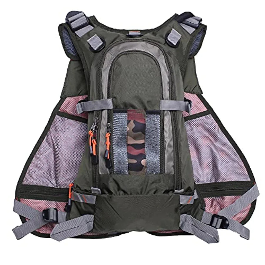 Fishing Vest for Men and Women Outdoor Activity Fly Bass Fishing Vest Backpack Army GreenFV02