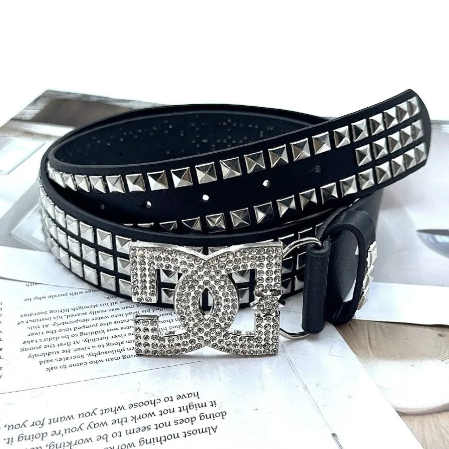 YK2 luxury women rhinestone punk belt hot girl fashion rivet leather embedded decorative unique style