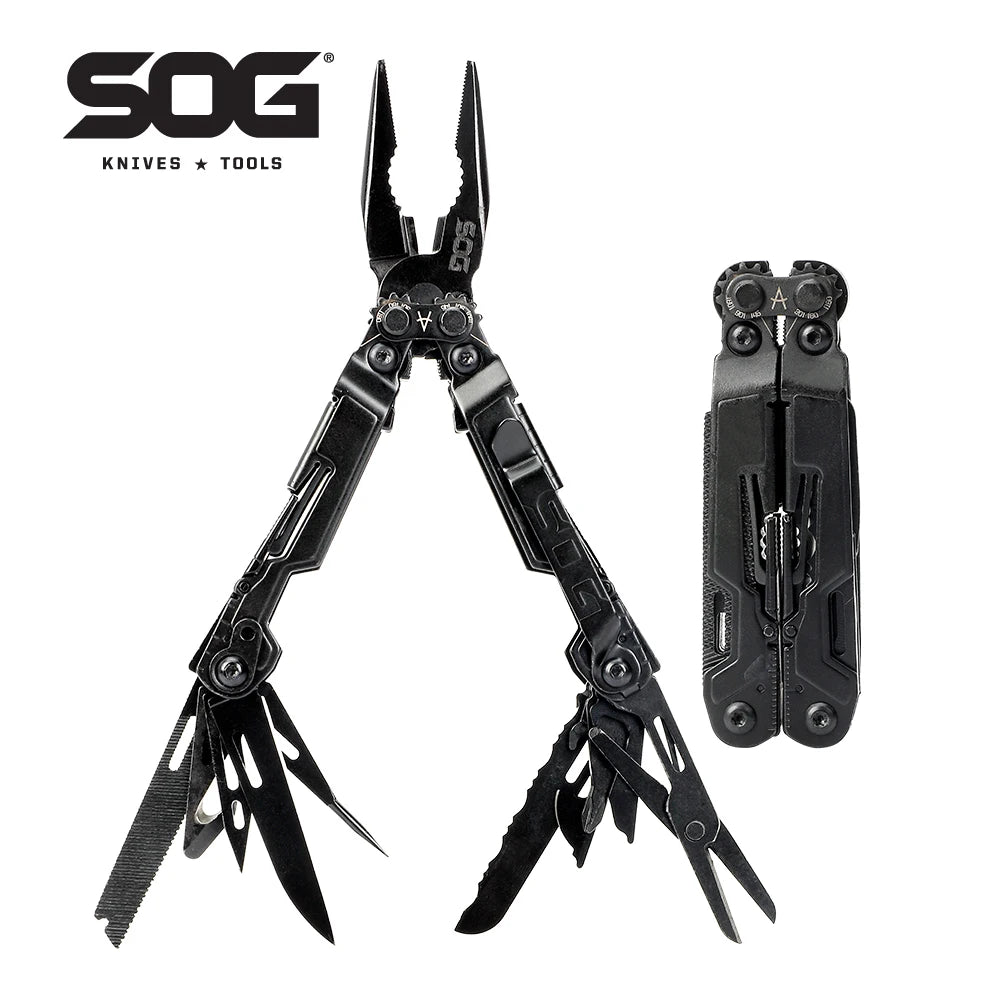 SOG 18 in 1 PowerPint Mini Multi-tool Stainless Steel Pocket EDC Multifunctional Pliers with Folding Knife Screwdrivers Scissors For Survival Fishing Hiking Cycling Travel DIY Home Emergency Repair Portable Camping Tools and