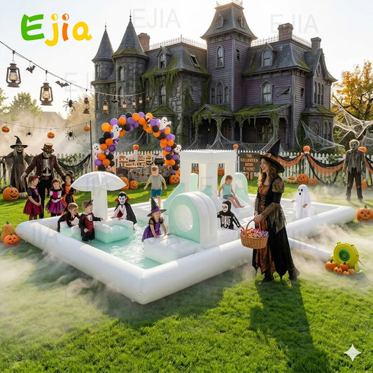 20ft Halloween Inflatable Obstacle Course Bounce House with Splash Pad Water Park, Commercial Soft Play Ball Pit Playground for Outdoor Yard Birthday Party Rental, Heavy Duty Ghost Pumpkin Decor Jumper