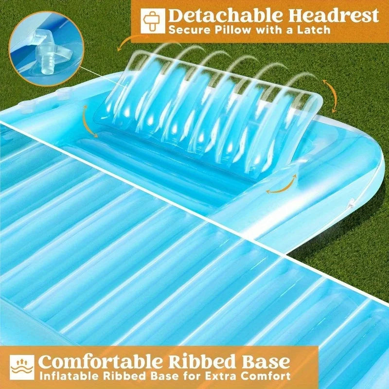 JOYFY Inflatable Tanning Pool Lounger Float 85" x 57" Extra Large Pool Floats Adult with Pillow Sunbathing Bed Lounge