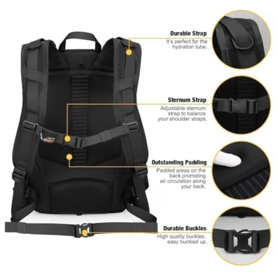 Small Military Tactical Backpack for Men 25L Molle Cordura Backpack for Hiking Camping Rucking Black Durable Lightweight