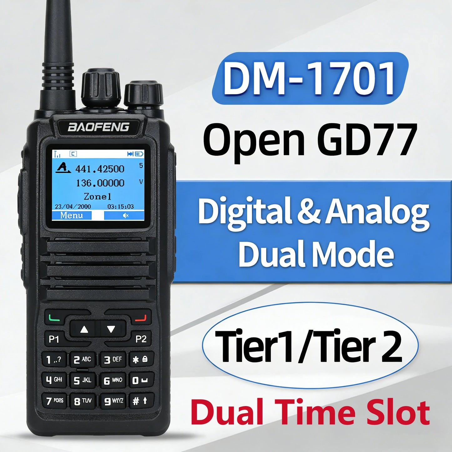 BAOFENG DM-1701 DMR Digital Walkie Talkie Open GD77 Dual Mode Analog Tier 1+2 Dual Time Slot Digital Call VHF UHF Two Way Radio