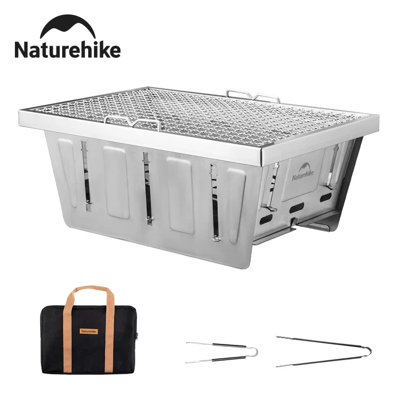 Naturehike Camping Charcoal Grill for IGT Table Portable Folding Barbecue Grill with Tongs Outdoor Car Cooking BBQ Rack