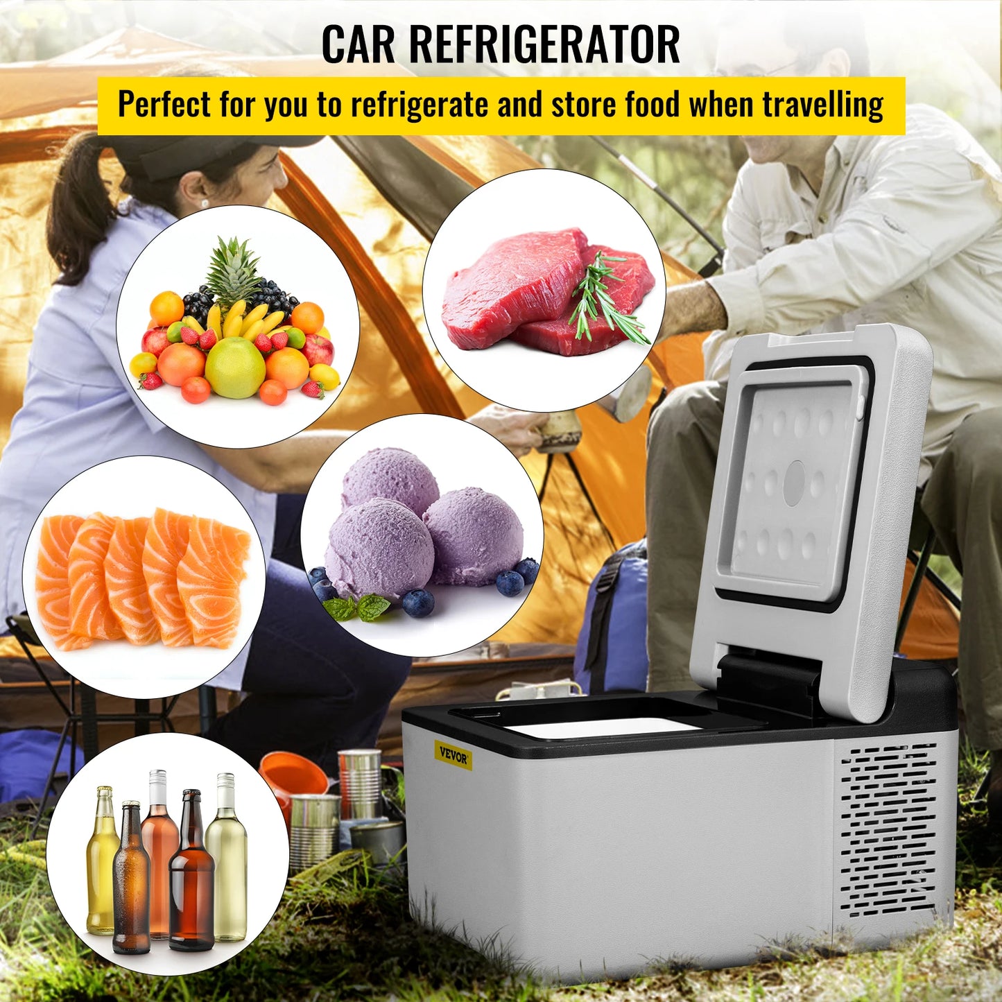 SucceBuy 9L 15L Car Refrigerator Portable Compressor Fridge Freezer Cooler DC 110-240V AC for RV Travelling Camping Fishing