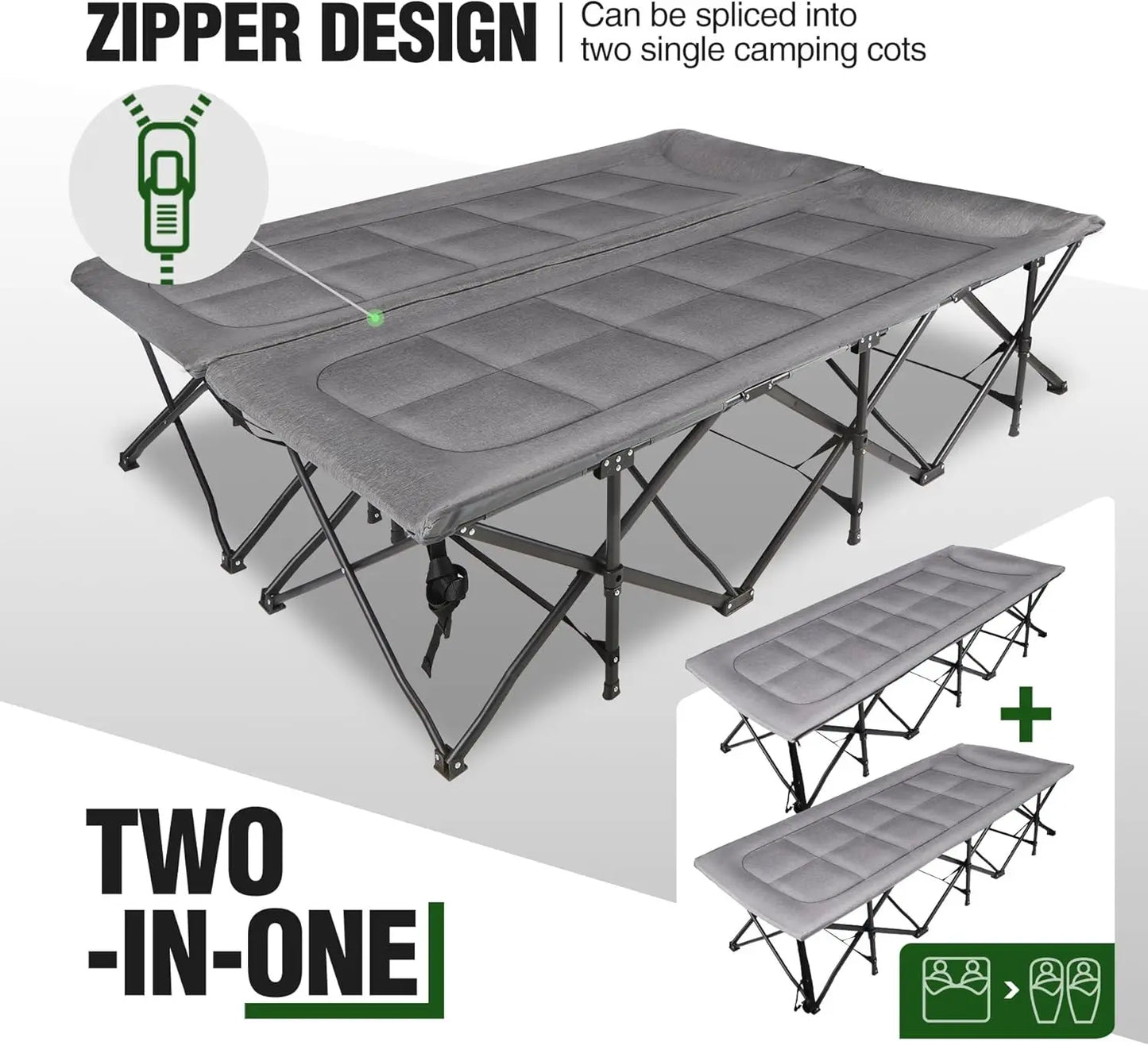 Extra Wide 2 Person Camping Cot, 59" Heavy Duty Sleeping Cot for Adults 500lbs, Portable Folding Double Cot for Indoor Outdoor