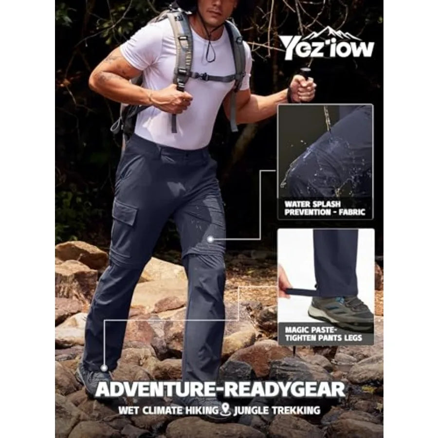 Men's Hiking Convertible Pants Quick-Dry Waterproof Lightweight Zip-Off Outdoor Stretch Cargo Work Pants