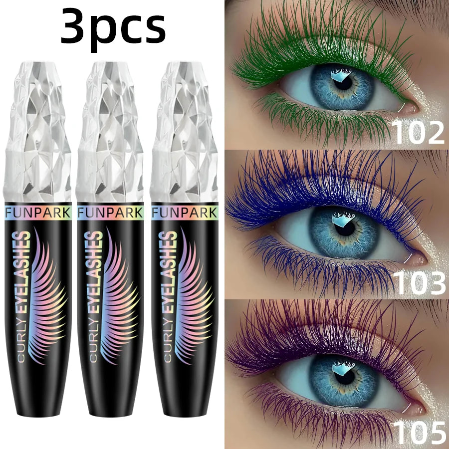 3pcs Color Mascara 5D Black Waterproof Mascara Lengthens Eyelashes Extension Thick Silk Fiber Mascara Female Makeup Eye Cosmetics Tools  for  Women Gifts Green Blue Purple for Eye Lashes