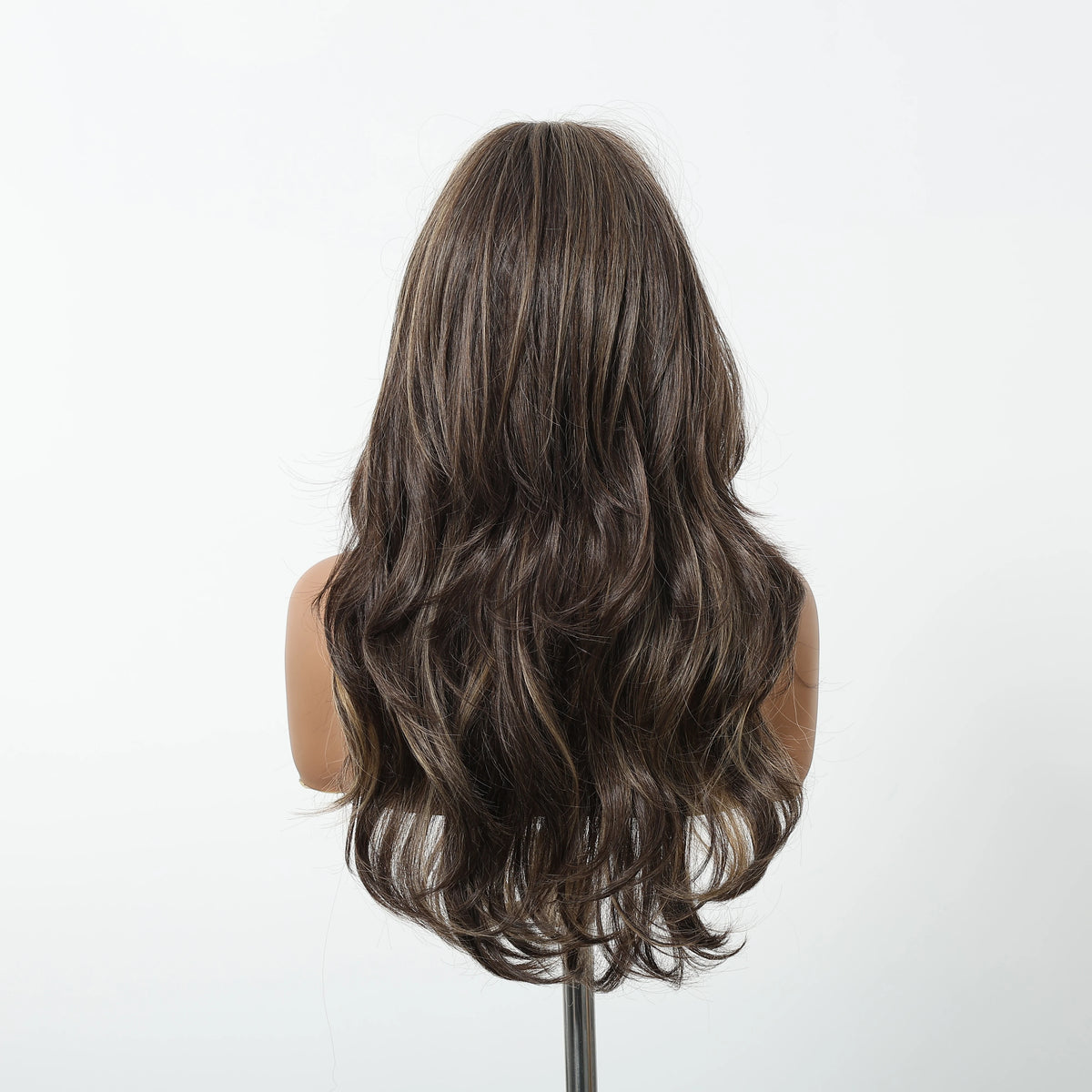 Halloween Wig TopShe Long Wavy Synthetic Hair 22 Inch Dimensional Highlighted Brown Wigs Natural Looking Center Part Layered Waves for Women Party Daily Wear Soft Heat Resistant Hairpiece Fancy Dress Up Style Fall Winter Cost