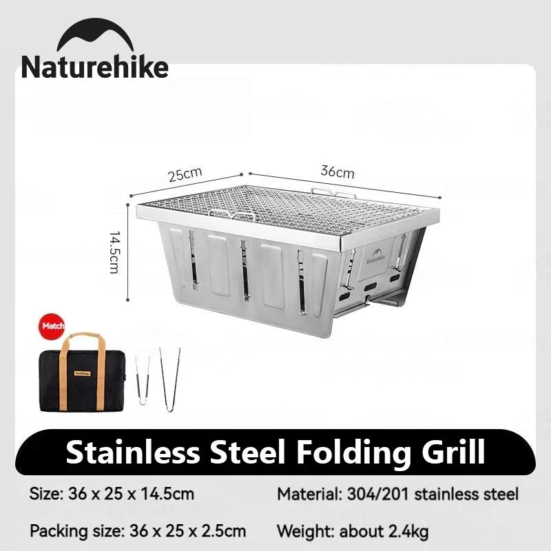 Naturehike Camping Charcoal Grill for IGT Table Portable Folding Barbecue Grill with Tongs Outdoor Car Cooking BBQ Rack