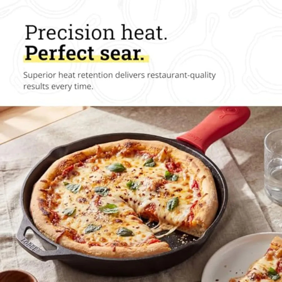 Seasoned Cast Iron Skillet 12 Inches - Quality Frying Pan for the Stove, Oven, Grill and Campfire - Includes Silicone Hot Handl