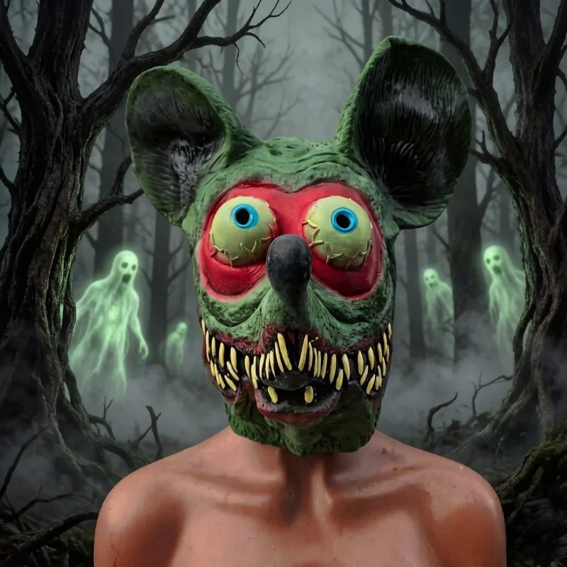 1 Piece Latex Mask, Unisex, Popular Halloween Scary Mask With Fanged Mouse, Animal Headgear Latex COS Funny Monster For Parties