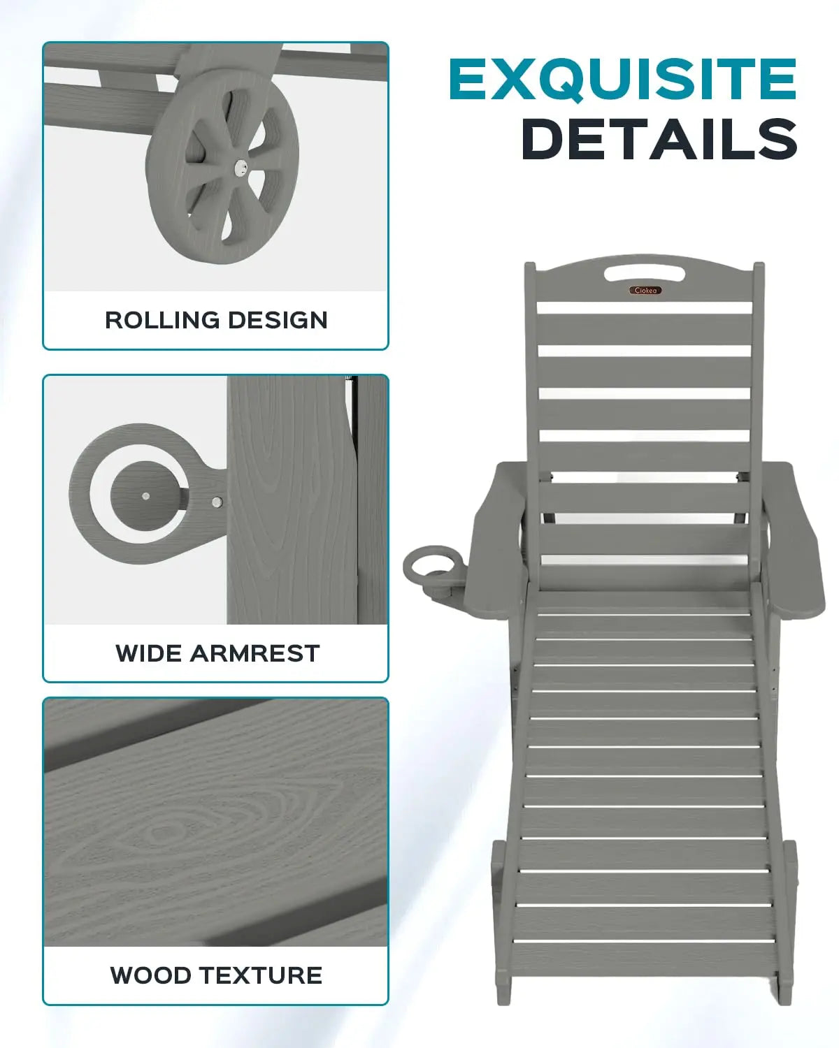 Outdoor Lounge Chair Set of 4, All Weather Patio Chaise Lounge Chairs for Outside, HDPE Chair with Rolling Wheels &, Customized