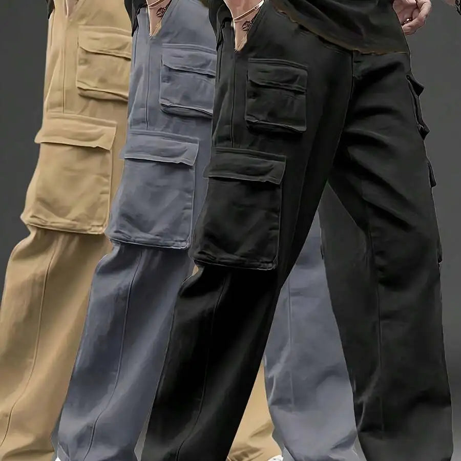 3pcs Men's Multi-Pocket Cargo Pants: Features A  Loose Fit And Durable Design, Making Them Versatile Casual Work Pants Perfect