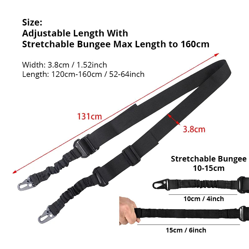 Tactical Two Points Sling Bungee Shoulder Strap Durable Nylon Rifle Belt Heavy Duty Sling for Outdoor Hunting Sports Accessories