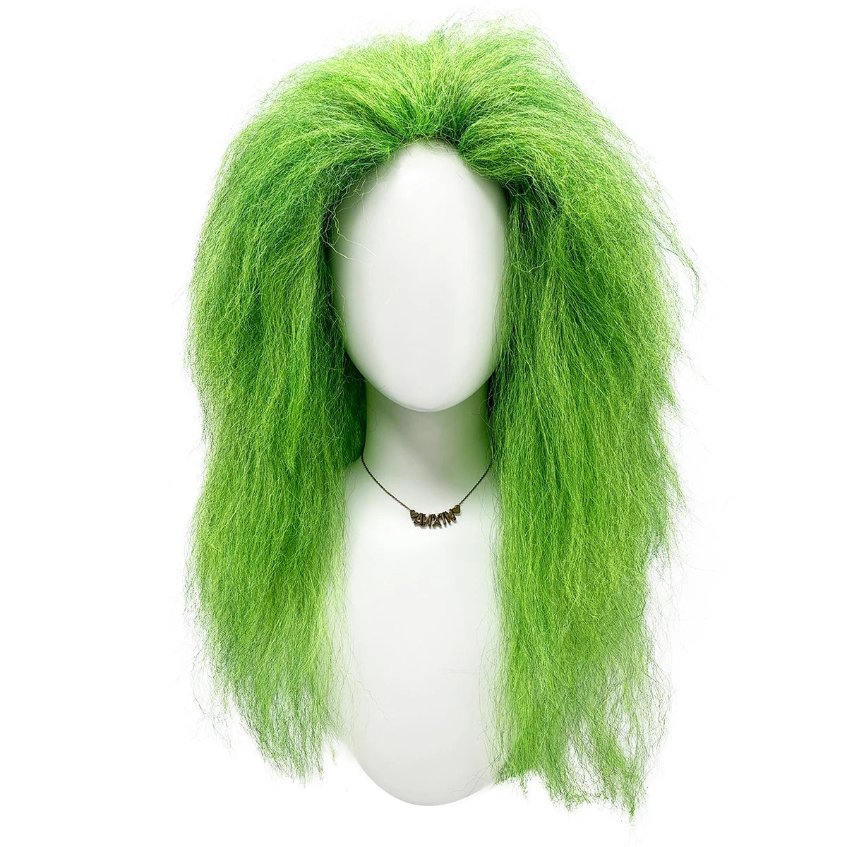 Bright Green Premium Synthetic Fiber Long Curly Wig Fluffy Messy Frizzy Voluminous Big Curls No Bangs Center Part Heat Resistant Adjustable Cap for Women Girls Cosplay Party Halloween Costume Role Play Stage Show Photo Shoot