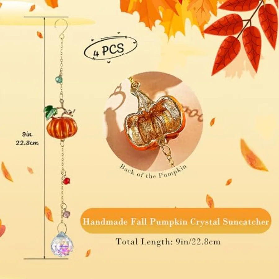 Set 4 Fall Suncatchers Crystals Sun Catchers Indoor Window Hanging Thanksgiving Christmas Tree Decorations for Farmhouse Harves