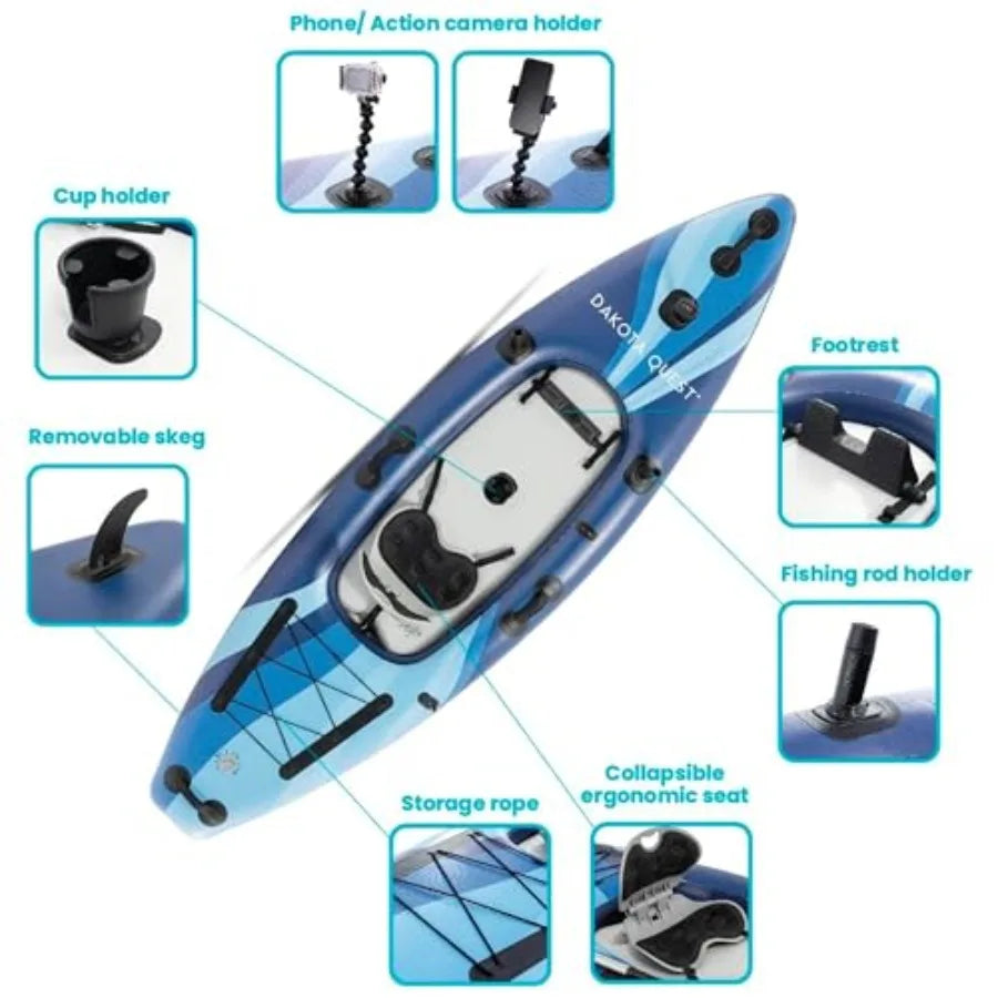 Sit-On-Top Inflatable Kayak Outdoor Recreational Fishing Kayak with Durable PVC Material in Blue for Easy