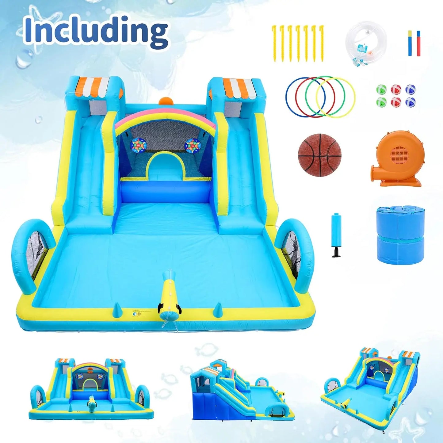 Double Water Slide Inflatable Bounce House for Kids,Premium Oxford Bouncy Castle with Blower,Play Center for Backyard Family Fun