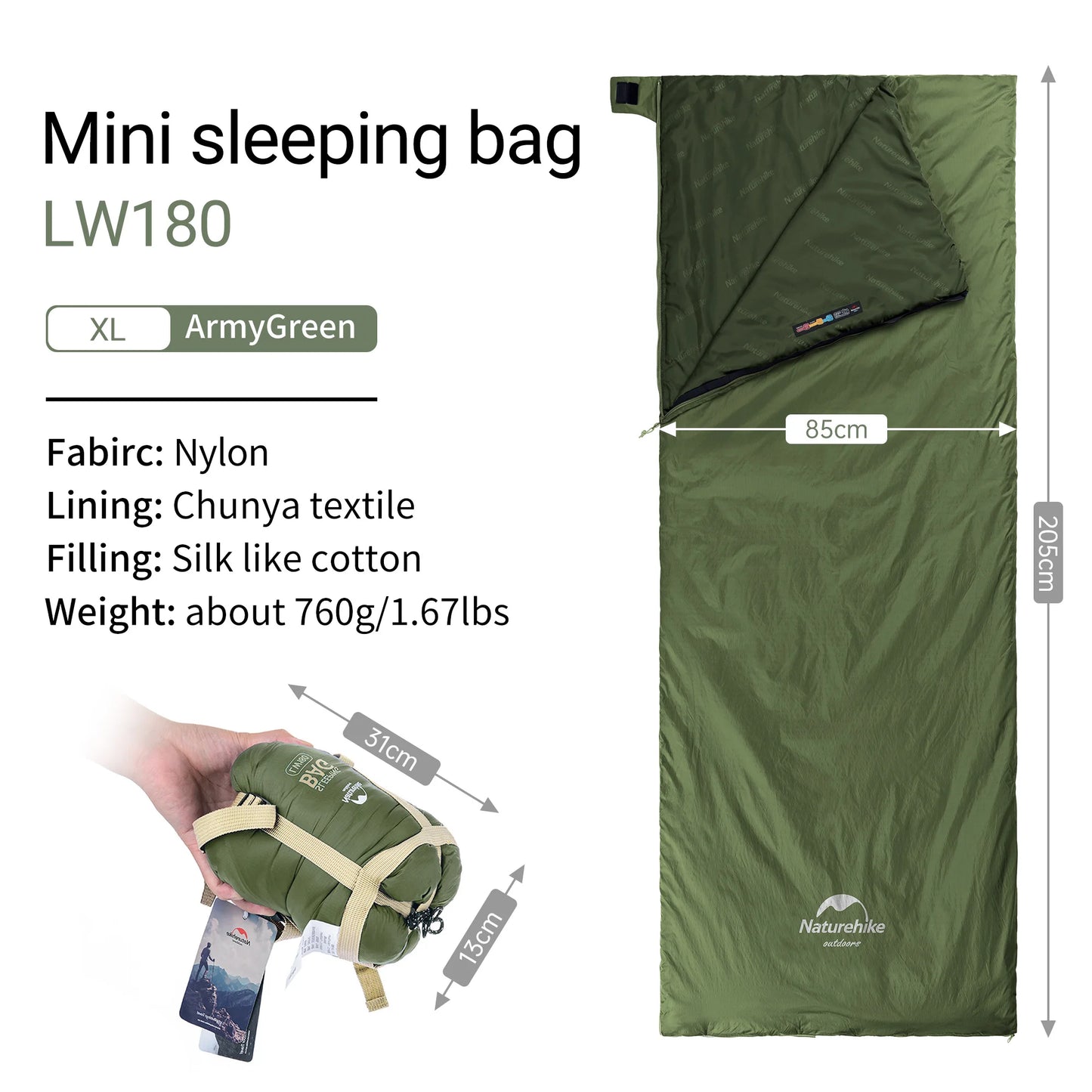 Naturehike Ultralight Sleeping Bag Large LW180 Envelope Backpacking Sleeping Bag Portable Waterproof Summer Camping Sleeping Bag