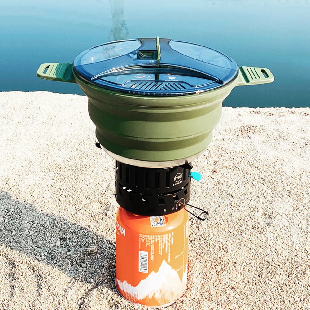 Foldable Portable Camping Cook Pot Saving Space Camping Cookware Pot with Handle for Outdoor Fishing for Picnic Travel Tableware