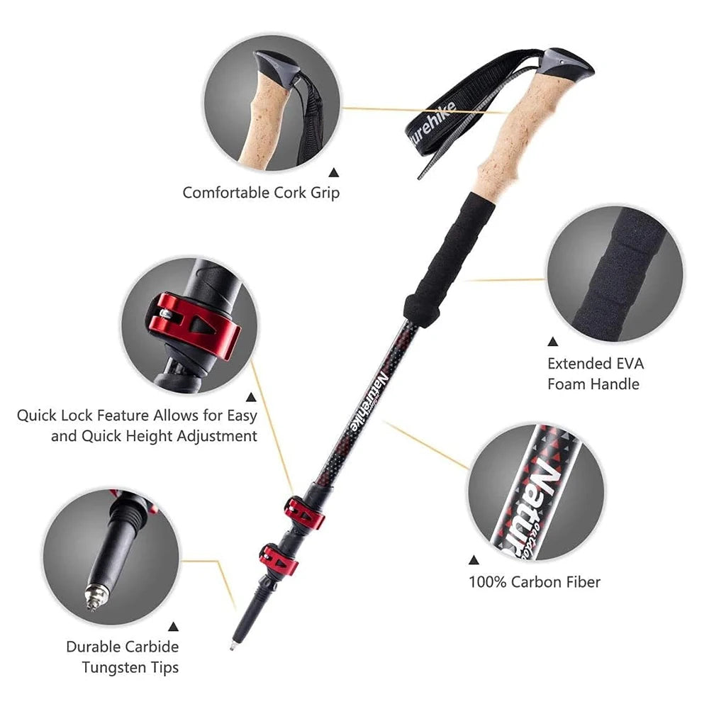 Naturehike Trekking Poles 2 Poles Ultralight Carbon Fiber Walking Sticks Outdoor Folding Portable Climb Hiking Telescopic Poles