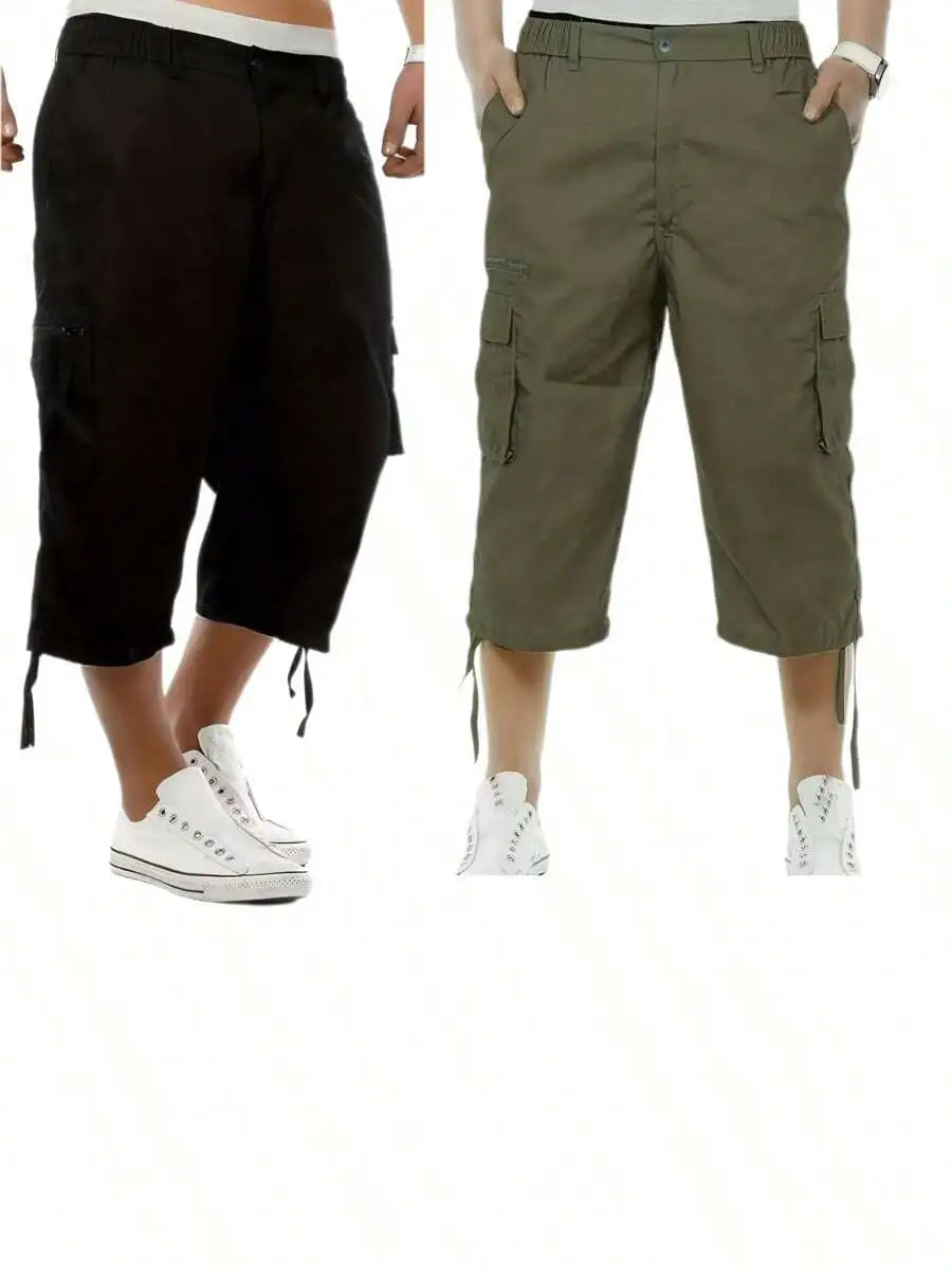 Plus Size Men'S 2pcs Tactical Outdoor Casual Sports Cargo Capri Pants
