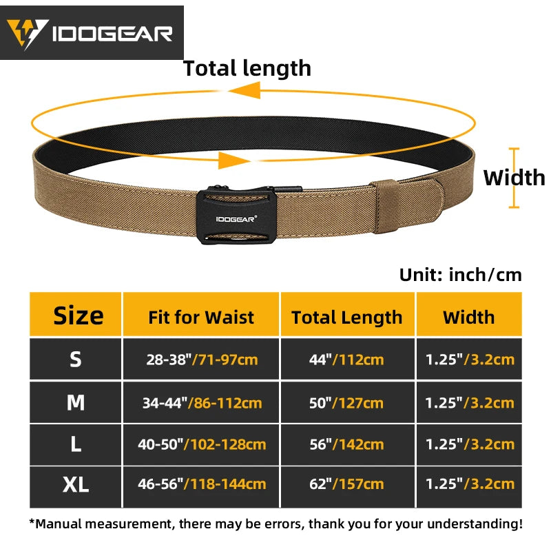 IDOGEAR Tactical Ratchet Belt 1.25” EDC Gun Belt Heavy-Duty Nylon CCW Belts with Quick-Adjust Buckle for IWB/OWB/AIWB Carry 3443