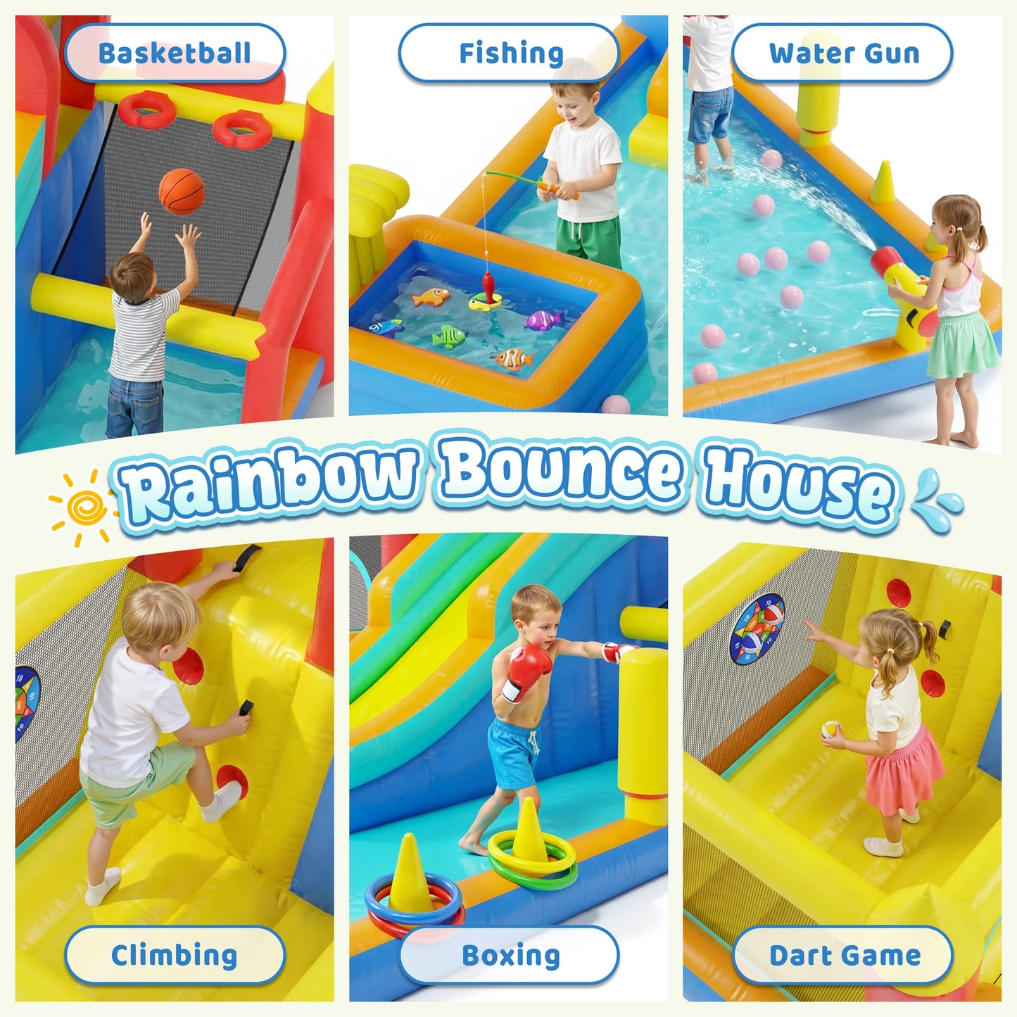 Jump 'n Slide Inflatable Bouncer for Kids, Heavy Duty Blower, Stakes Repair Patches Storage Bag, Indoor Outdoor Bounce House