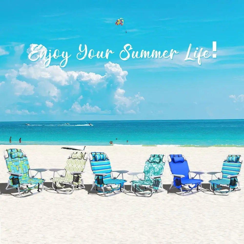 Portable 4PC Adult Beach Chairs with 5-Position Backpack Camping Chairs and Striped Pattern