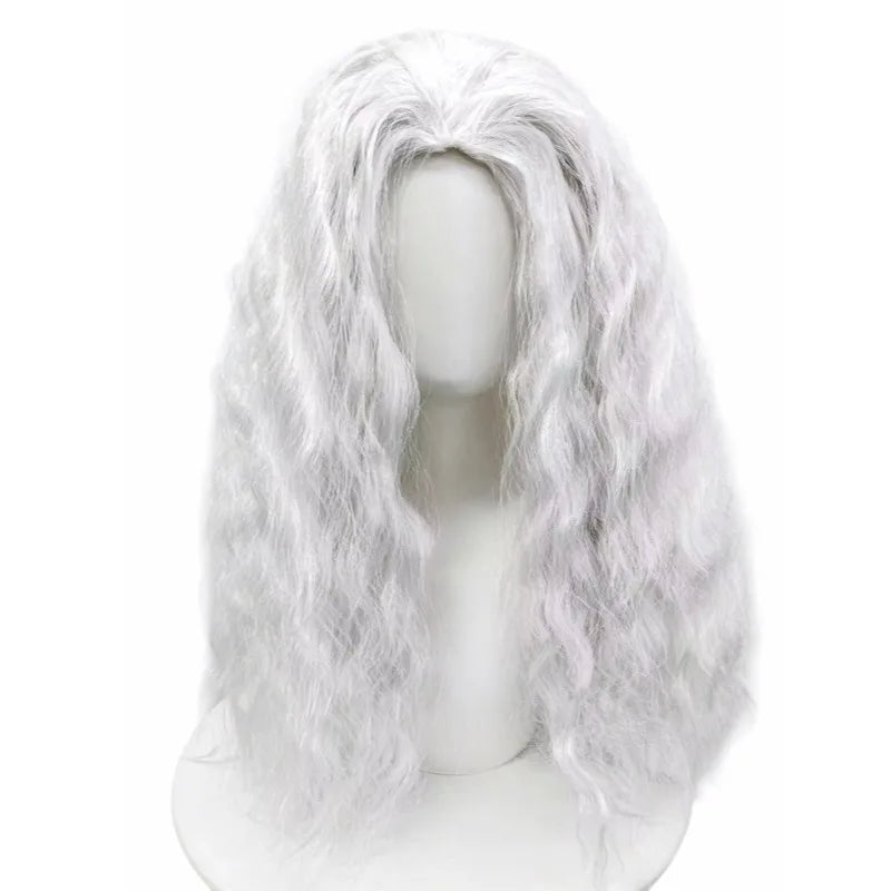 White Silver Gray Synthetic Fiber Long Curly Wig Big Waves Fluffy Voluminous Thick Hair with Part Heat Resistant Adjustable Cap for Women Girls Cosplay Party Halloween Masquerade Ball Theatre Stage Show Role Play