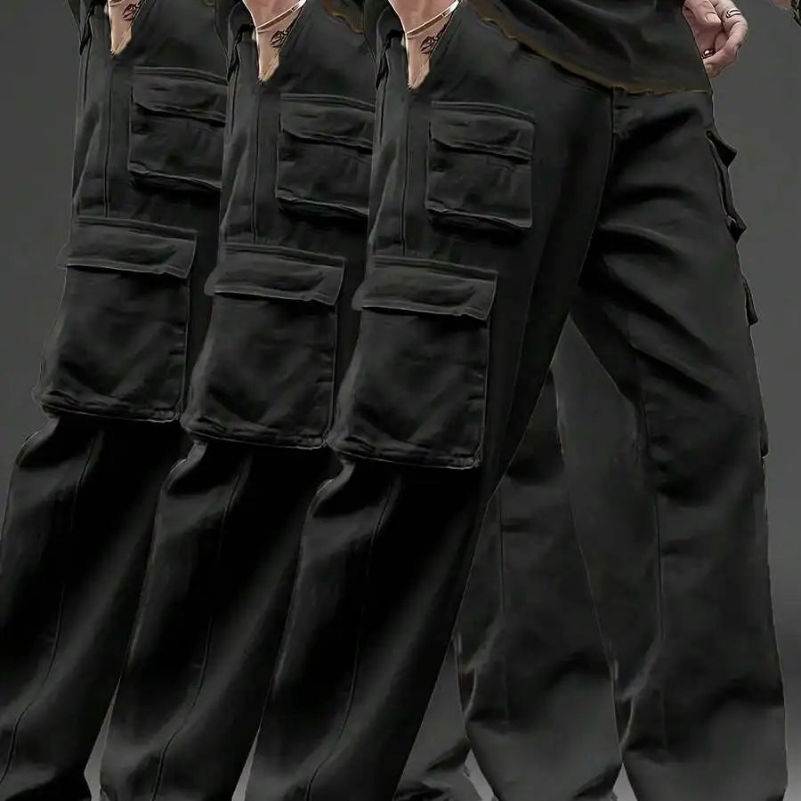 3pcs Men's Multi-Pocket Cargo Pants: Features A  Loose Fit And Durable Design, Making Them Versatile Casual Work Pants Perfect