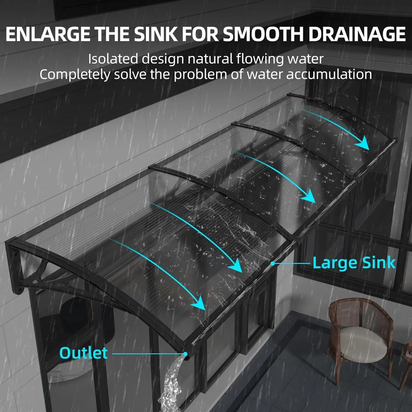 Large Sink Window Door Awning Canopy Outdoor Waterproof Roof Cover For Door Entrance Patio Window Polycarbonate Hollow Sheet