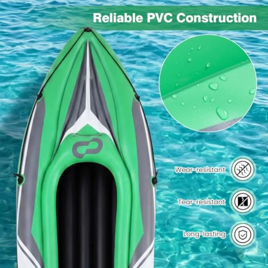 Inflatable Kayak For Lake And River Fishing, PVC Material, Blue And Gray, Durable Heavy-Duty Tandem Touring Design With Aluminu