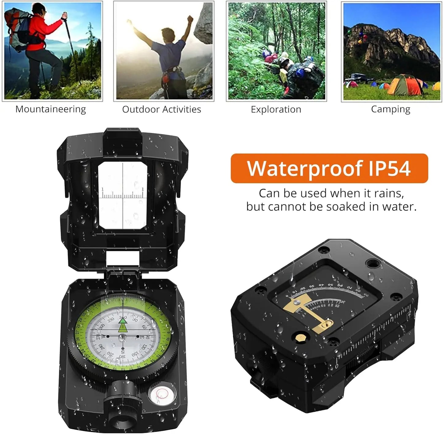 Professional Military Compass with Sighting Clinometer, IP54 Waterproof, Aluminum Alloy, Lightweight for Hiking Camping