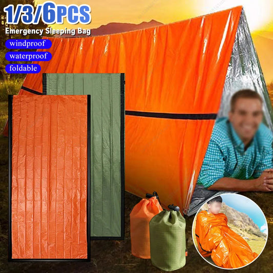 1-6pcs Emergency Mylar Thermal Blanket Survival Sleeping Bag for NASA Body Warmer Outdoor First Aid Camping Hiking Travel