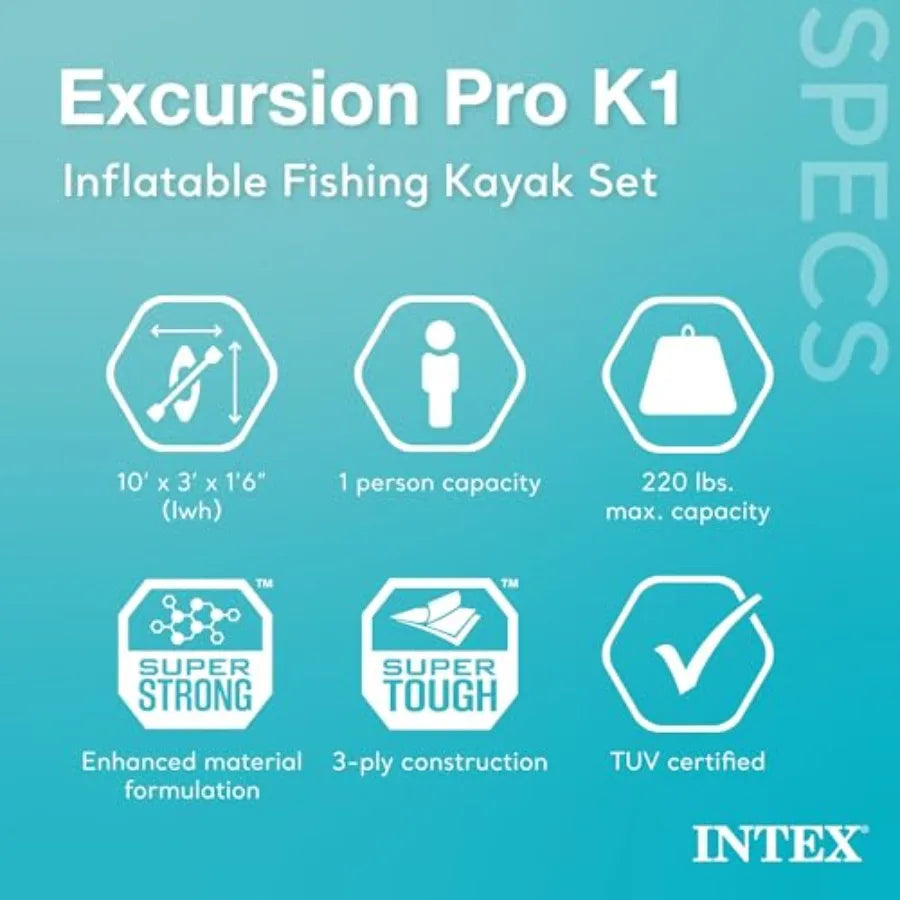 Inflatable Kayak Set: 86in SuperTough PVC Kayak with Deluxe Paddles High-Output Pump Adjustable Bucket