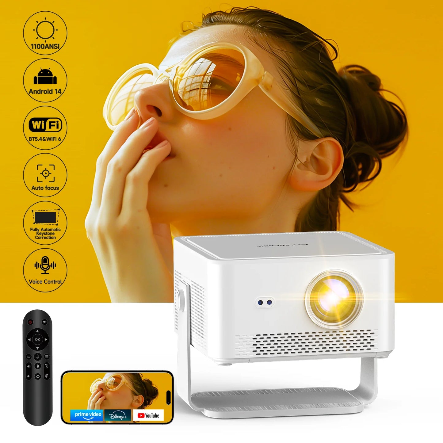 Magcubic Portable Outdoor Projector HY450MAX 1100ANSI 1080P Projector Auto Focus 8K Support Android 14 WiFi6 for Video Theater